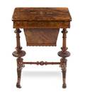A Victorian Burl Walnut and Marquetry Sewing Table