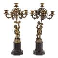A Pair of Continental Gilt Bronze Figural Candelabra