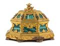 A Faux Malachite Mounted Gilt and Silvered Bronze Table Casket