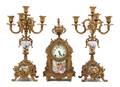 A Sevres Style Porcelain Mounted Gilt Bronze Clock Garniture