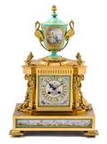 A Sevres Style Porcelain Mounted Gilt Bronze Mantel Clock