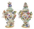 A Pair of Meissen Porcelain Urns and Covers