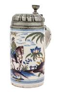 A Delft Pewter Mounted Polychrome Tankard
