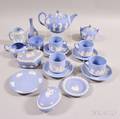 Seventeen Wedgwood Jasper Tableware Items and an Embossed Queens Ware Jug