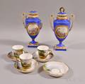 Pair of Meissenstyle Urns and Three French Cups and Saucers