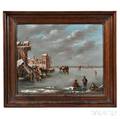 Dutch School 19th Century Winter Landscape with Skaters