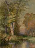 Charles Day Hunt American 18401914 Woodland Landscape with Pond