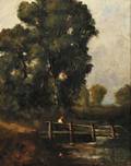 Attributed to David Cox the Elder British 17831859 Figure Crossing a Footbridge