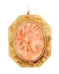 Vintage 14k Gold  Coral Cameo Brooch Pendant