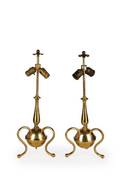 Pair of Polished Brass Tripod Table Lamps
