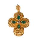 18k Gold Emerald  Diamond Cross Pendant