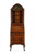 English Petite Walnut Bureau Bookcase Secretaire