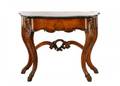 French Provincial Walnut  Marble Console Table