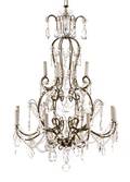 Scrolled Gilt Metal  Crystal 12 Light Chandelier