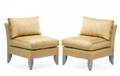 Pair Baker Silk Upholstered Slipper Chairs
