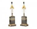 Pair Black Stone and Agate Banded Table Lamps