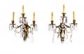 Pair Gilt Metal and Crystal 3 Light Wall Sconces