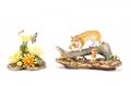 Two Boehm Porcelain Figurines Bobcat  Butterfly