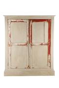 Rustic Gray and Red Two Door Narrow Cabinet