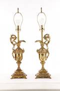 Pair of Gilt Metal Ewer Form Table Lamps