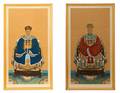 Pair Chinese Ancestral Portraits Gouache On Silk