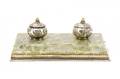Green Marble  Silverplated Desk Set
