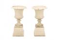 Pair Of Painted Ivory Cast Iron Garden Urns