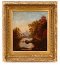 American School Autumn Lakeside Landscape Oil
