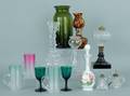 Collection of glass to include fluid lamps