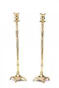Pair of Fine 18th C Brass Candlesticks