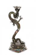 19th C Chinese Champleve Dragon Censer Stand