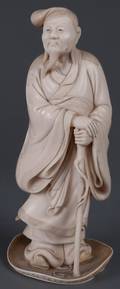 Chinese Bone Carving Man w Staff