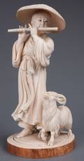 Chinese Bone Carving Shepherd Playing Flute
