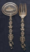 Dutch openwork silver fish scoop and fork ca 1900
