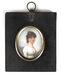 American miniature watercolor on ivory portrait of a young woman