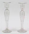 A Pair of Etched Glass Candlesticks