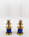 A Pair of Continental Brass and Glass Candlesticks
