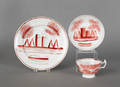 Red spatter teepee plate and cup and saucer 19th c