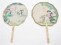 Two Ink and Color on Silk Fans