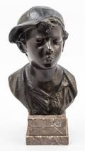 A Bronze Bust of a Boy Smoking a Cigarette