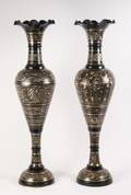 Pair of Indian Black  Gold Metal Floor Urns