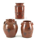Three Pennsylvania redware crocks 19th c