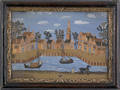 Pair of Dutch gouache and straw work pictures ca 1800