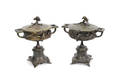 Pair of bronze covered urns