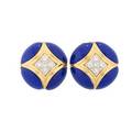 Lapis  diamond gold dome earrings