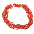 Carved coral  coral bead torsade necklace