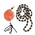 Coral onyx  yellow gold sun  moon necklace