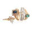 Four diamond or gemset  gold rings
