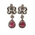 Rubellite diamond  gold drop earrings