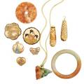 Ten pieces nephrite or satsuma jewelry